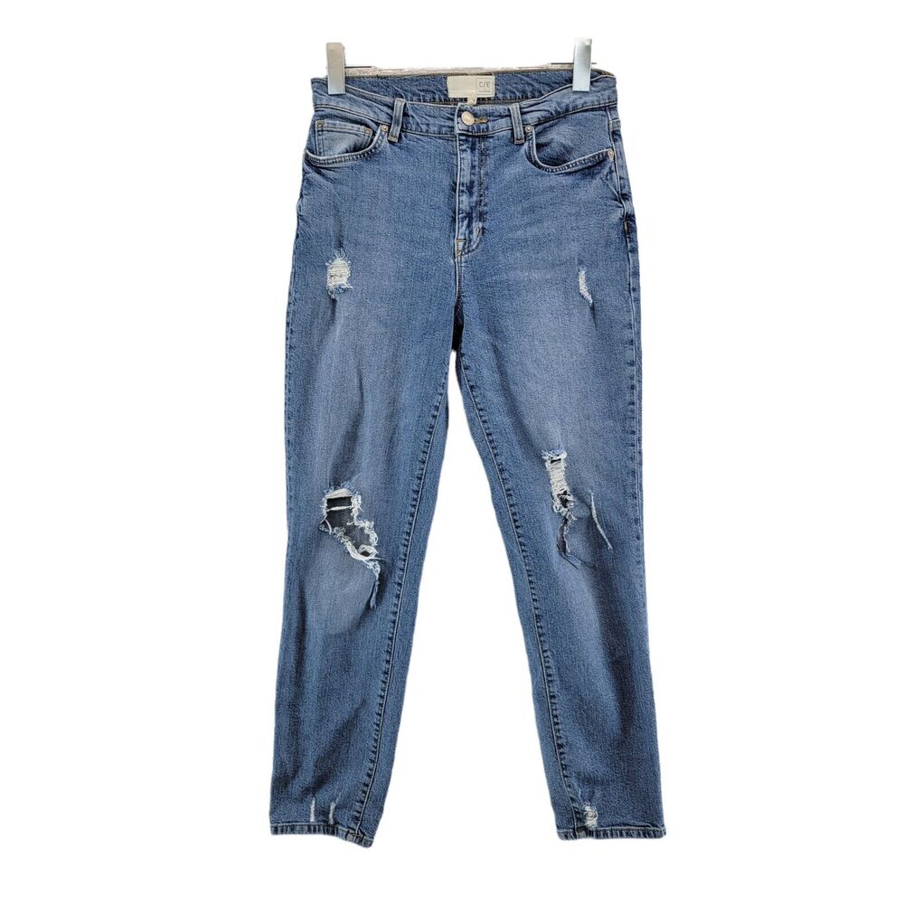 Current/Elliot Straight‎ Leg Crop Jeans Size 26 Midrise Distressed Ripped